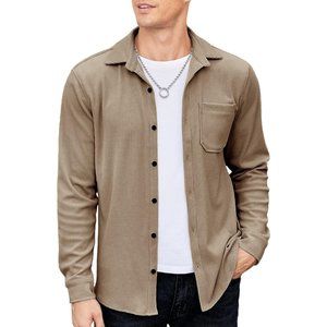 Men's Brown Casual Shacket Long Sleeve Button Down Lightweight Corduroy Shirt